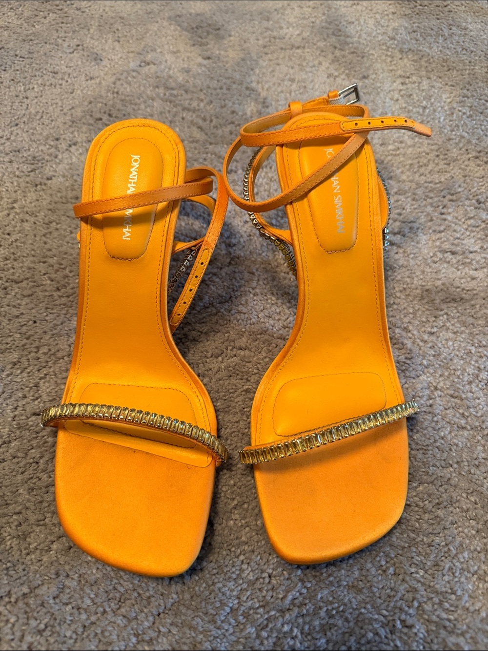 Jonathan Simkhai Bright Orange Ankle-Strap Sandals with Gold Accent